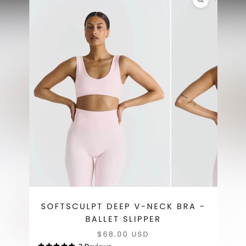 Sisterly Tribe Soft Sculpt V Neck Bra Ballet Slipper Pink L Organic Yoga Pilates